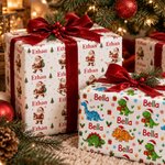 Personalized Santa Claus Gingerbread Man Wrapping Paper with Name Christmas Favor Packing Gift for Kids Friends Family