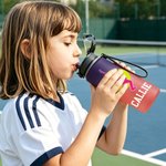 Personalised Tennis Character Pose Silhouette Name Gradient Sports Water Bottle with Flip Top Lid and Strap Gym Birthday Gift for Tennis Lover Player