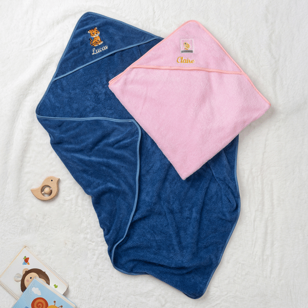Toalla de baño con capucha, superabsorbente, bordada y personalizada con dibujos animados de animales (elefante y oso), con el nombre del bebé; regalo para el baby shower, ideal para recién nacidos y 