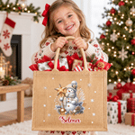 Bolso de lino rojo de gran capacidad, personalizado con un muñeco de nieve navideño y ramas de pino, con nombre. Ideal para el uso diario, como regalo para fiestas navideñas, para la familia, los amig 4