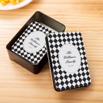 Personalized Argyle Checkerboard Photo Deck Playing Cards Iron Box Set with Date and Text Family Gathering Game Night Wedding Gift for Family Couple