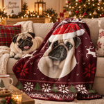 Manta navideña personalizada y acogedora con foto de tu mascota y gorro de Papá Noel, con nombre; decoración para el hogar y regalo de Navidad para dueños de mascotas y amantes de los animales