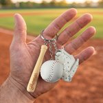 Personalized Mini Baseball Gloves Bat Elements PU Leather Keychain with Engraved Name Birthday Sports Team Gift for Baseball Lovers