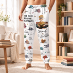Personalized Cartoon Reading Character Woman's Man's Sweatpants with Name and Drawstring Leisure Wear Birthday Gift for Book Lover Bookworm