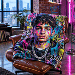 Manta suave personalizada con foto al estilo «graffiti urbano» y salpicaduras de tinta, con nombre, ideal como decoración para la habitación y como regalo de cumpleaños o Navidad para familiares y ami