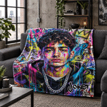 Manta suave personalizada con foto al estilo «graffiti urbano» y salpicaduras de tinta, con nombre, ideal como decoración para la habitación y como regalo de cumpleaños o Navidad para familiares y ami