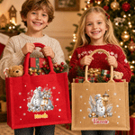Bolso de lino rojo de gran capacidad, personalizado con un muñeco de nieve navideño y ramas de pino, con nombre. Ideal para el uso diario, como regalo para fiestas navideñas, para la familia, los amig 5