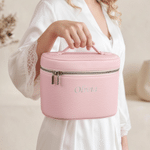 Personalised Leather Travel Makeup Case with Handle Cosmetic Bag Organiser Birthday Bridesmaid Proposal Gift for Her