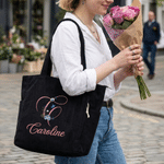 Personlig broderad tygväska i corduroy med blommönster och initialer, stor kapacitet – med namn, perfekt som födelsedagspresent till kvinnor