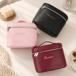 Personalised Leather Travel Makeup Case with Handle Cosmetic Bag Organiser Birthday Bridesmaid Proposal Gift for Her
