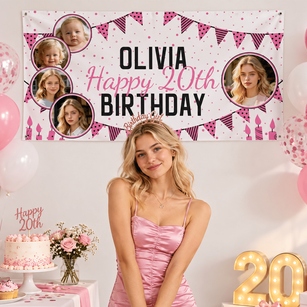 Cartel de cumpleaños personalizado con fotos de los momentos más importantes, desde la infancia hasta la edad adulta, con nombre y edad; decoración de fondo para fiestas; regalo de cumpleaños para pad 4