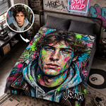 Manta suave personalizada con foto al estilo «graffiti urbano» y salpicaduras de tinta, con nombre, ideal como decoración para la habitación y como regalo de cumpleaños o Navidad para familiares y ami