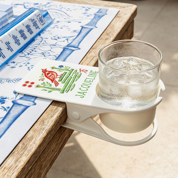 Portavasos de mesa con diseño personalizado de cartas de mahjong con pájaros y nombre. Decoración para el hogar. Regalo ideal para las noches de mahjong, para los amantes y jugadores de este juego.