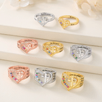 Personalised 1-8 Birthstones Heart Cross Design Sterling Silver Ring with Engraved Names and Text Birthday Anniversary Gift for Women Christians 2