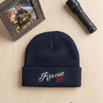 Personalised White Red Embroidery Firefighting Beanie with Name and Station Number Appreciation Birthday Christmas Gift for Firefighters