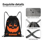 Personalized Halloween Pumpkin Face Expression Black Drawstring Gift Bag with Name Halloween Trick or Treat Gift for Kids Friends