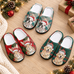 Personalised Christmas Lights Santa Hat Pet Photo Classic Plaid Anti-Slip Plush Slippers with Name Christmas Gift for Family Pet Lovers