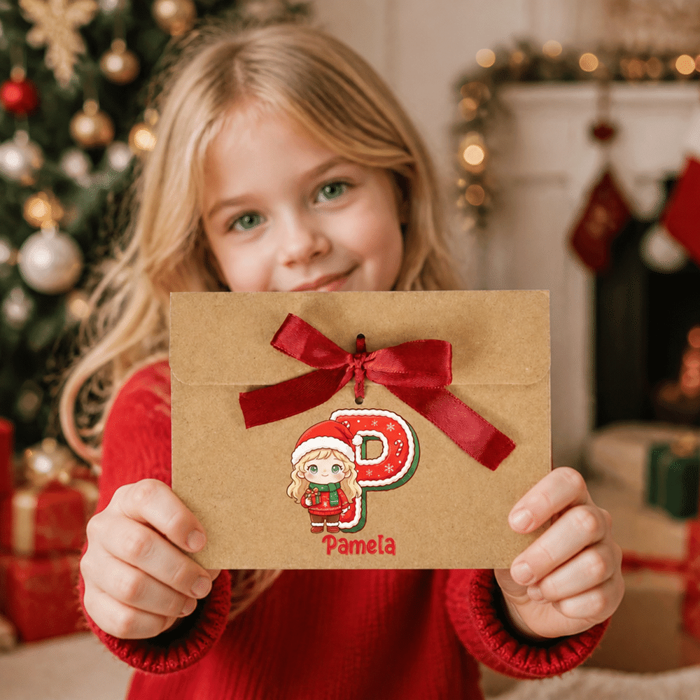 Juego de 2 sobres personalizados para dinero con diseño navideño de dibujos animados y foto de niño, con lazo y nombre. Regalo de Navidad para niños y amigos. 6