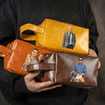 Borsa da toilette personalizzata in similpelle PU in stile fumetto con nome sul manico – Accessori da viaggio – Regalo di compleanno o di Natale per papà, uomo, marito