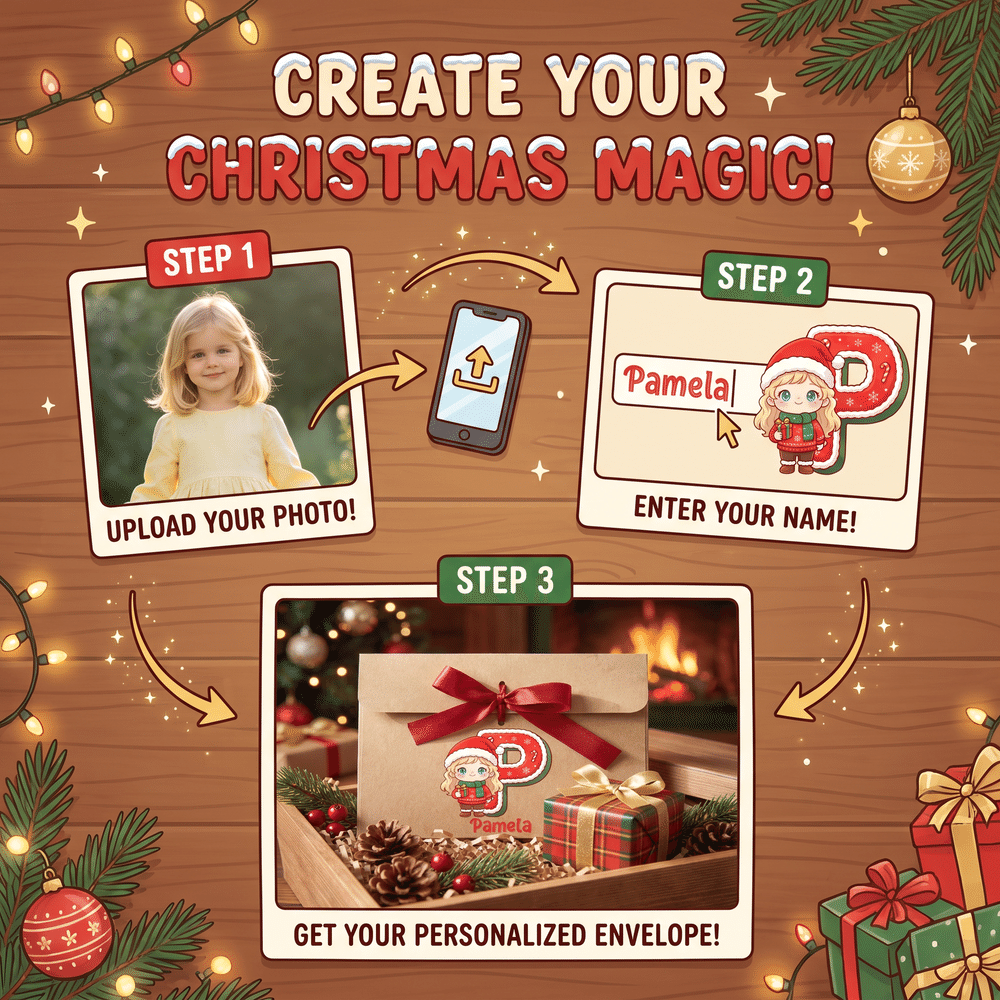 Juego de 2 sobres personalizados para dinero con diseño navideño de dibujos animados y foto de niño, con lazo y nombre. Regalo de Navidad para niños y amigos. 9