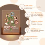 Personalized 1-7 Family Photos Flower Acrylic LED Night Light with Title Name and Wooden Base Daily Use Birthday Gift for Grandma
