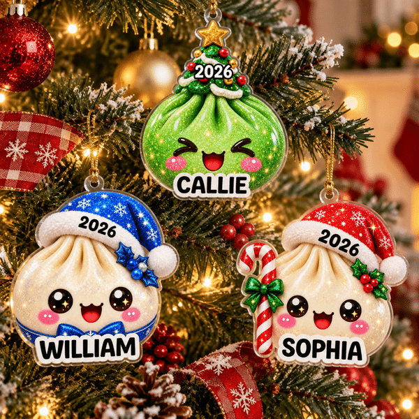 Personalized 3D-Effect Artwork Dumpling Acrylic Hanging Ornament with Name and Year Tree Decoration Christmas Gift for Kids