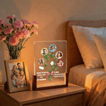Personalized 1-7 Family Photos Flower Acrylic LED Night Light with Title Name and Wooden Base Daily Use Birthday Gift for Grandma