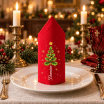 Servilleta de mesa personalizada con motivo de árbol de Navidad de acebo y estrella dorada, 100 % algodón, con nombre, decoración de mesa, regalo de Navidad para familiares y amigos 3