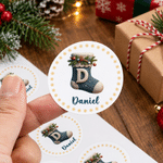 Personalised 3D-Effect Artwork Christmas Stocking Snowflake Design Waterproof Stickers with Name Gift Decor Christmas Party Gift for Kid Family