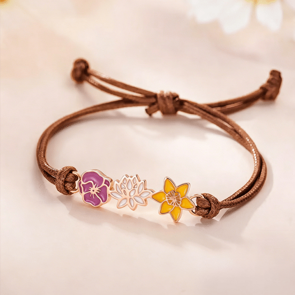 Custom Birth Flowers Bracelet | 1-8 Flowers, Dainty Jewelry, Adjustable Bracelet, Birthday Mother's Day Gift for Family Friend