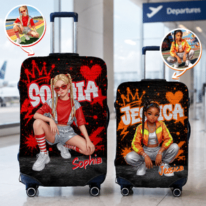 Spersonalizowana osłona na walizkę z nadrukiem graffiti w stylu graficznym z efektem 3D, pasująca do walizek o rozmiarze 18–32 cali, z imieniem – akcesoria podróżnicze, prezent urodzinowy dla podróżni