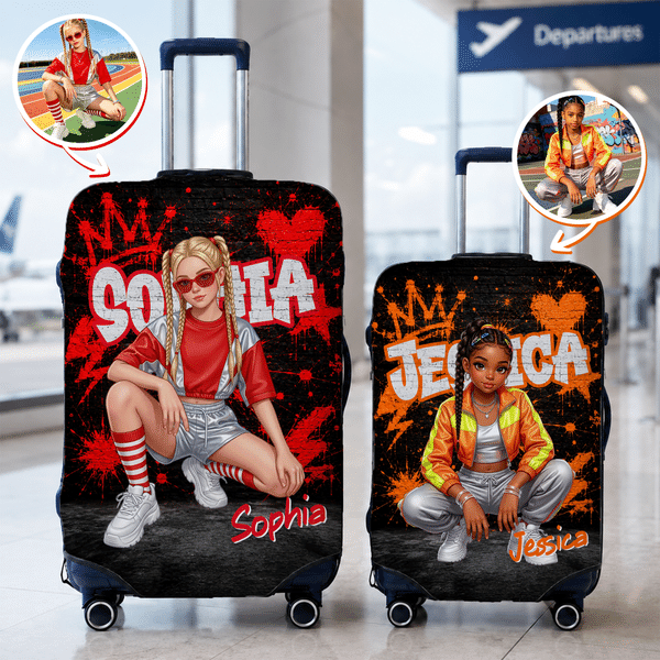 Personalized 3D-Effect Art Photo Graffiti Splash Luggage Cover Fits 18-32 Inches Suitcase with Name Travel Accessories Birthday Gift for Travelers