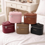 Personalised Leather Travel Makeup Case with Handle Cosmetic Bag Organiser Birthday Bridesmaid Proposal Gift for Her
