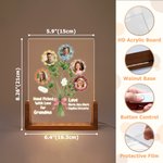 Personalized 1-7 Family Photos Flower Acrylic LED Night Light with Title Name and Wooden Base Daily Use Birthday Gift for Grandma