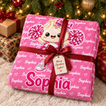 Personalised Glitter Cheerleader Dumpling Character Word Cloud Soft Throw Blanket with Name Home Decor Birthday Christmas Gift for Girls Friends