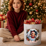 Personalized 3D-Effect Artwork Cartoon Santa Claus Photo Snowball LED Light Bucket Bag with Name Christmas Party Gift for Kids