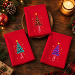 Servilleta de mesa personalizada con motivo de árbol de Navidad de acebo y estrella dorada, 100 % algodón, con nombre, decoración de mesa, regalo de Navidad para familiares y amigos 2