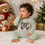 Personalized 3D-Style Art Cartoon Santa Claus Photo Snowball 100% Cotton Baby Romper Hat Set with Name Baby's 1st Christmas Gift for Baby Newborn