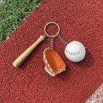 Personalized Mini Baseball Gloves Bat Elements PU Leather Keychain with Engraved Name Birthday Sports Team Gift for Baseball Lovers