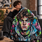 Manta suave personalizada con foto al estilo «graffiti urbano» y salpicaduras de tinta, con nombre, ideal como decoración para la habitación y como regalo de cumpleaños o Navidad para familiares y ami