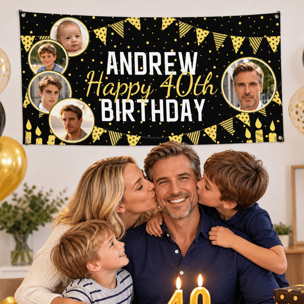 Cartel de cumpleaños personalizado con fotos de los momentos más importantes, desde la infancia hasta la edad adulta, con nombre y edad; decoración de fondo para fiestas; regalo de cumpleaños para pad 3