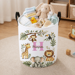 Gepersonaliseerde wasmand met grote capaciteit in de vorm van een junglebeest, met naam en initiaal – kinderkamerdecoratie en verjaardagscadeau voor kinderen