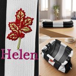 Personalisierte, mehrfarbig bestickte, gestreifte Strick-Kosmetiktasche mit Geburtsblume und Namensstickerei – Geburtstagsgeschenk für Frauen