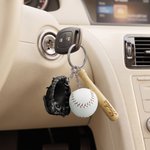 Personalized Mini Baseball Gloves Bat Elements PU Leather Keychain with Engraved Name Birthday Sports Team Gift for Baseball Lovers