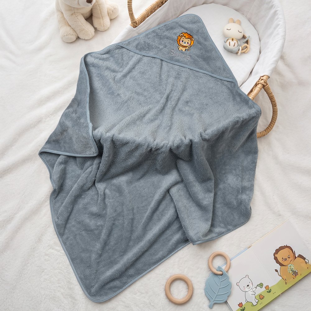 Toalla de baño con capucha, superabsorbente, bordada y personalizada con dibujos animados de animales (elefante y oso), con el nombre del bebé; regalo para el baby shower, ideal para recién nacidos y  8
