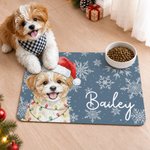 Personalized Watercolor Christmas Pet Photo PU Leather Waterproof Pet Feeding Mat with Name Daily Use Christmas Gift for Pet Owner