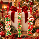 Personalized Christmas Letter Name Bow Santa Hat Wooden Ornament Home Decor Christmas Gift for Kids Family Friends