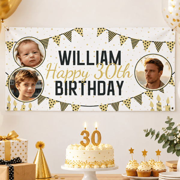 Cartel de cumpleaños personalizado con fotos de los momentos más importantes, desde la infancia hasta la edad adulta, con nombre y edad; decoración de fondo para fiestas; regalo de cumpleaños para pad