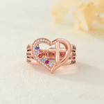 Personalised 1-8 Birthstones Heart Cross Design Sterling Silver Ring with Engraved Names and Text Birthday Anniversary Gift for Women Christians 3