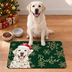Personalized Watercolor Christmas Pet Photo PU Leather Waterproof Pet Feeding Mat with Name Daily Use Christmas Gift for Pet Owner